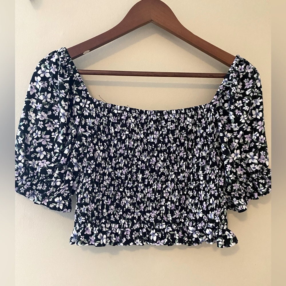 Haute Mode floral rouched crop top
